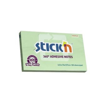   Öntapadó jegyzettömb STICK'N 76x127mm 360°-ban tapadó zöld 100 lap