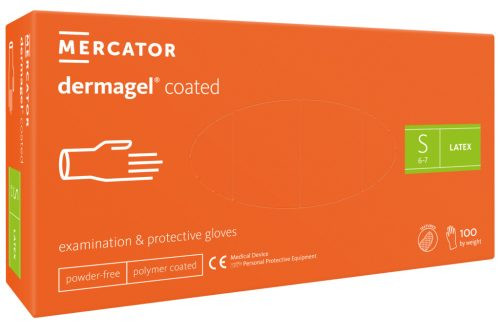 Gumikesztyű, dermagel, púdermentes, 100 db, S, Mercator