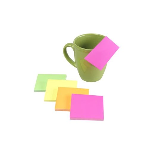 Jegyzettömb, ragasztó nélkül tapadó, 75x75mm, 100lap, Evoffice Static, neon sárga