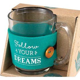 Motivációs üvegbögre hővédővel, Follow your dreams!