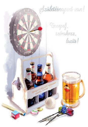 Képeslap, születésnap, sör és darts, Cardex, E árkód