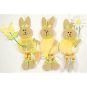 Nyuszi textil akasztós 3féle 18cm sárga-barna