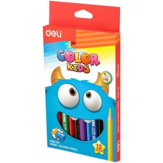   Színes ceruzakészlet, háromszögletű, vastag, DELI Color Kids, 12 különböző szín (D