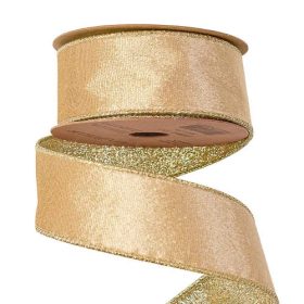   Arany bársony szalag csillogó hátoldallal, drótos szegéllyel 38mm x 5m