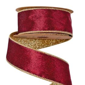   Bordó bársony szalag csillogó hátoldallal, drótos szegéllyel 38mm x 5m