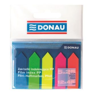   Jelölőcímke, műanyag, nyíl forma, 5x25 lap, 12x45 mm, DONAU, neon szín