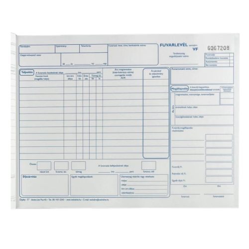 Nyomtatvány, fuvarlevél, 50x3, A4, fekvő, VECTRA-LINE, D.GÉPJ.17