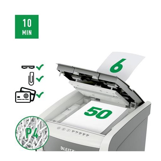 Iratmegsemmisítő, konfetti, 50 lap, LEITZ "IQ AutoFeed SmallOffice 50 P4 Pro"