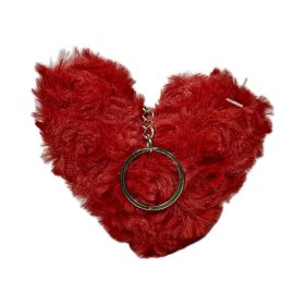 Szív szőrös 12cm kulcstartós piros