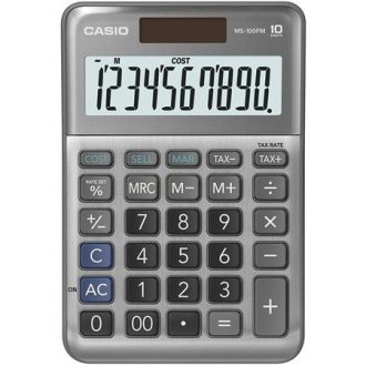   Számológép, asztali, 10 számjegy, CASIO MS-100 FM, szürke
