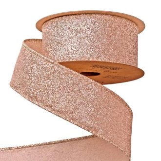   Glitteres karácsonyi szalag drótos szegéllyel 40mm x 5m - Rose Gold