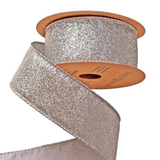   Glitteres karácsonyi szalag drótos szegéllyel 40mm x 5m Ezüst