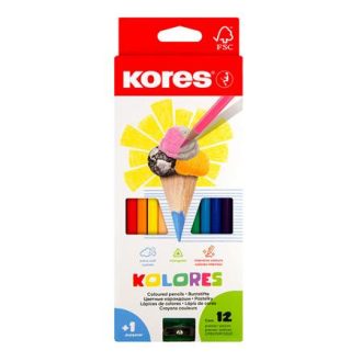   Színes ceruza készlet, háromszögletű, KORES Triangular, 12 különböző szín