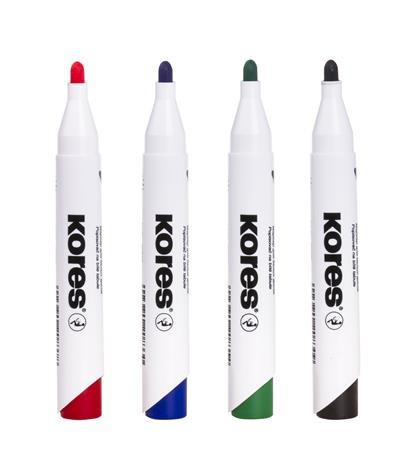 Tábla- és flipchart marker készlet, 1-3 mm, kúpos, KORES K-Marker, 4 különböző szín