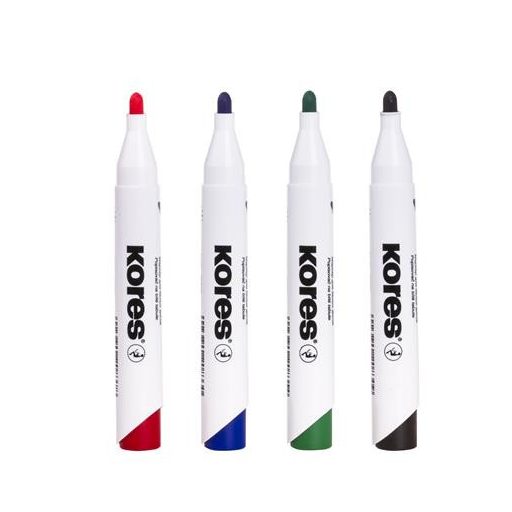 Tábla- és flipchart marker készlet, 1-3 mm, kúpos, KORES K-Marker, 4 különböző szín