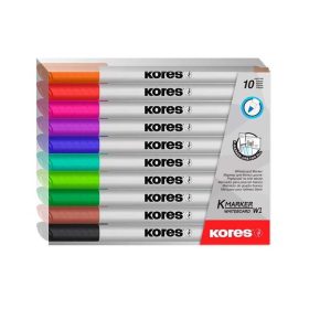   Tábla- és flipchart marker készlet, 1-3 mm kúpos, KORES K-Marker, 10 különböző szín