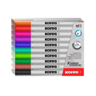   Tábla- és flipchart marker készlet, 1-3 mm kúpos, KORES K-Marker, 10 különböző szín
