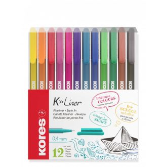   Tűfilc készlet, 0,4 mm, KORES K-Liner, 12 különböző szín