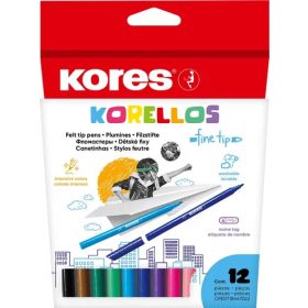   Filctoll készlet, kimosható, KORES Korellos, 12 különböző szín
