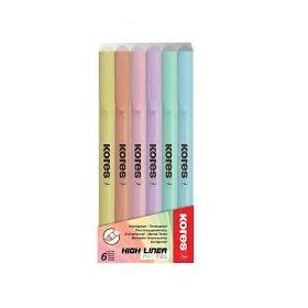   Szövegkiemelő készlet, 0,5-5 mm, KORES, 6 különböző pasztell szín