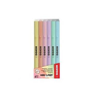   Szövegkiemelő készlet, 0,5-5 mm, KORES, 6 különböző pasztell szín