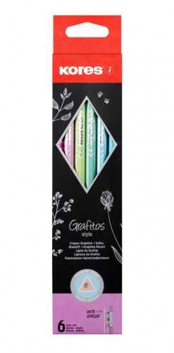Grafitceruza radírral, HB, háromszögletű, KORES  GRAFITOS Style , vegyes metál színek