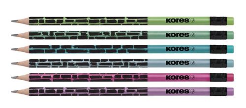 Grafitceruza radírral, HB, háromszögletű, KORES  Style Cracked , vegyes metál színek
