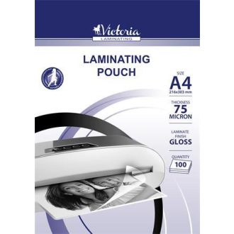   Meleglamináló fólia, 75 mikron, A4, fényes, VICTORIA OFFICE