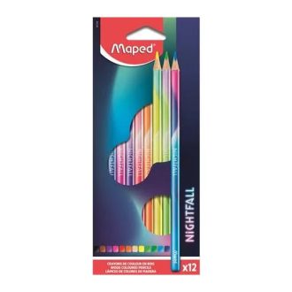   Színes ceruza készlet, háromszögletű, MAPED Nightfall, 12 különböző szín
