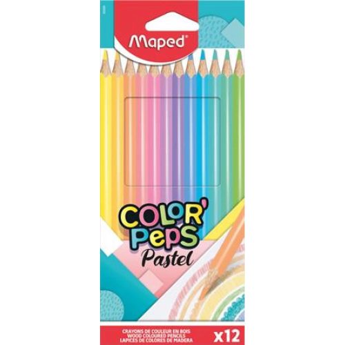 Színes ceruza készlet, háromszögletű, MAPED Color'Peps Pastel, 12 különböző pasztell szín