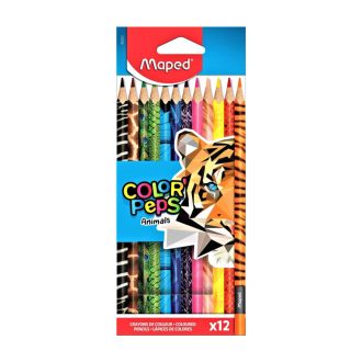   Színes ceruza készlet, háromszögletű, MAPED Color Peps Animal, 12 különböző szín