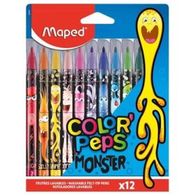   Filctoll készlet, 2,8 mm, kimosható, MAPED Color'Peps Monster 12 különböző szín