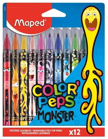 Filctoll készlet, 2,8 mm, kimosható, MAPED Color'Peps Monster 12 különböző szín