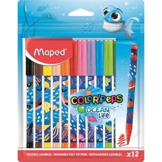   Filctoll készlet, 2 mm, kimosható, MAPED  Color Peps Ocean Life , 12 különböző szín