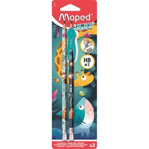 Grafitceruza radírral, HB, háromszögletű, ceruzafogóval, MAPED  Jungle Fever , kétféle minta