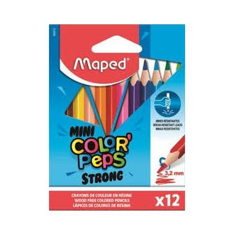   Színes ceruza készlet, háromszögletű, MAPED Mini Color'Peps Strong, 12 különböző szín