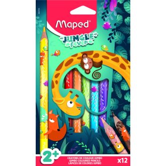   Színes ceruza készlet, vastag, MAPED Jungle Fever, 12 különböző szín