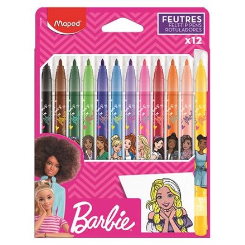 Filctoll készlet, 2,8 mm, kimosható, MAPED Barbie, 12 különböző szín