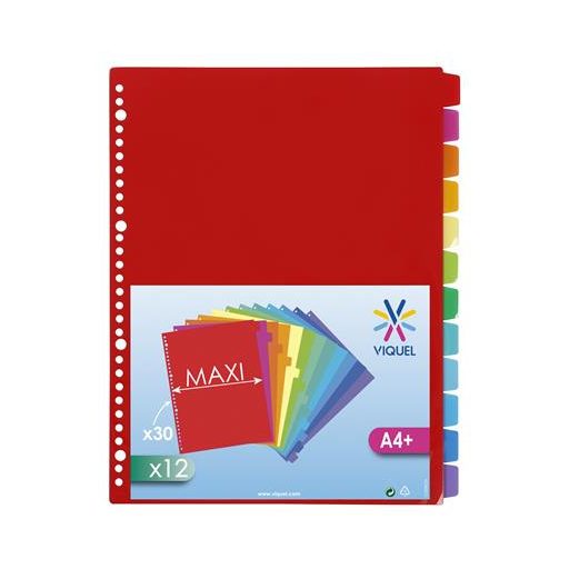 Regiszter, műanyag, A4 Maxi, 12 részes, VIQUEL