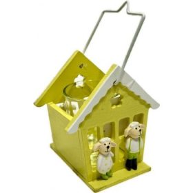   Mécsestartó Házikó – Báránykás, sárga, akasztós, 10 cm