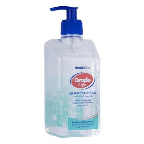 Kézfertőtlenítő gél, alkoholos, pumpás, 500 ml, BRADOLIFE