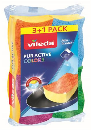 Mosogatószivacs, 3+1 db,  VILEDA  Pur Active Colors