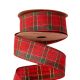 Kockás karácsonyi szalag drótos szegéllyel 38mm x 10m - Piros/Arany/Sötétzöld