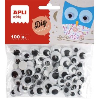 Öntapadó mozgó szem, kör, APLI  Creative , fekete-fehér