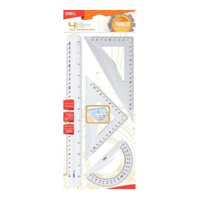 Vonalzókészlet, műanyag, 4 darabos, DELI