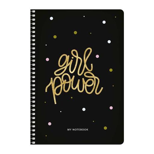 Spirálfüzet, A5, kockás, 80 lap, keményfedeles, SHKOLYARYK "Girl power", vegyes