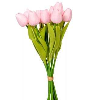 Élethű Tulipán köteg, gumi, 10szál, rózsaszín, M32cm