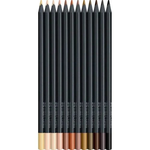 Színes ceruza készlet, háromszögletű, FABER-CASTELL, Black edition bőrszín, 12 különböző szín