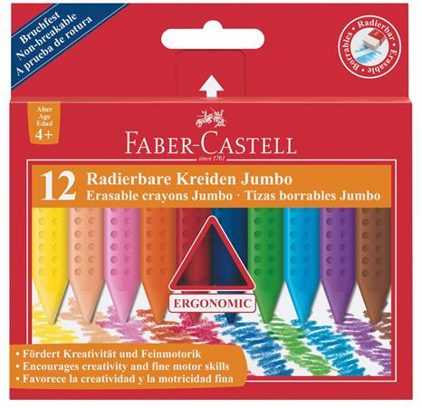 Zsírkréta, háromszögletű, FABER-CASTELL Jumbo Grip , 12 különböző szín