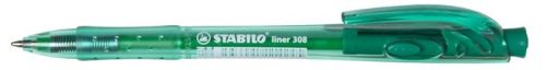 Golyóstoll, 0,38 mm, nyomógombos, STABILO  Liner 308 , zöld